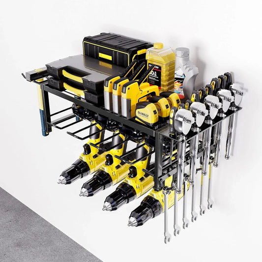 CARLA HOME 2-Tier Power Tool Rack Organizer Wall Mount with Drill Holder & Wrench Hooks for Cordless Tools & Workshop Organization - Mekamart Australia