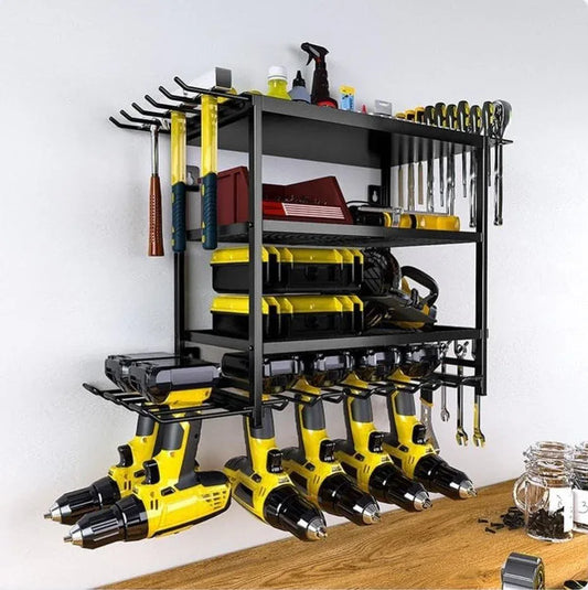 CARLA HOME 4-Tier Power Tool Rack Organizer Wall Mount with Drill Holder & Wrench Hooks for Cordless Tools & Workshop Organization - Mekamart Australia