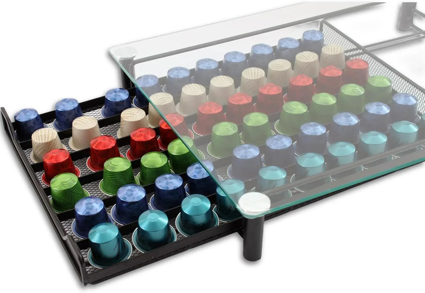 CARLA HOME 60 Coffee Pod Holder Drawer with Tempered Glass Capsule Organizer for Nespresso Pods and Sliding Drawer for Kitchen Countertop - Mekamart Australia