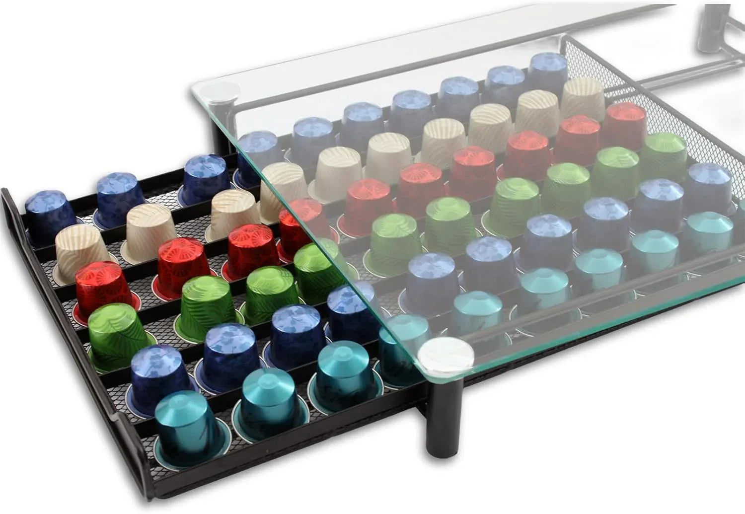 CARLA HOME 60 Coffee Pod Holder Drawer with Tempered Glass Capsule Organizer for Nespresso Pods and Sliding Drawer for Kitchen Countertop - Mekamart Australia