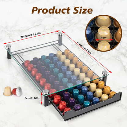 CARLA HOME 60 Coffee Pod Holder Drawer with Tempered Glass Capsule Organizer for Nespresso Pods and Sliding Drawer for Kitchen Countertop - Mekamart Australia
