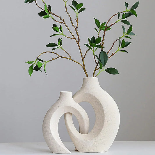 Ceramic Set of 2 Creative White Vases for Home Decor - Mekamart Australia