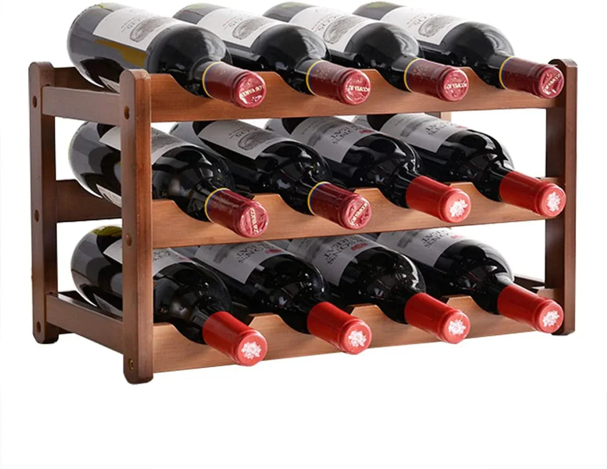 3-layer Bamboo Wine Storage Rack (12 bottles) - Mekamart Australia