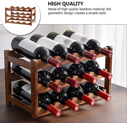 3-layer Bamboo Wine Storage Rack (12 bottles) - Mekamart Australia