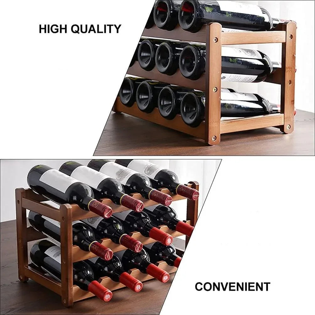 3-layer Bamboo Wine Storage Rack (12 bottles) - Mekamart Australia