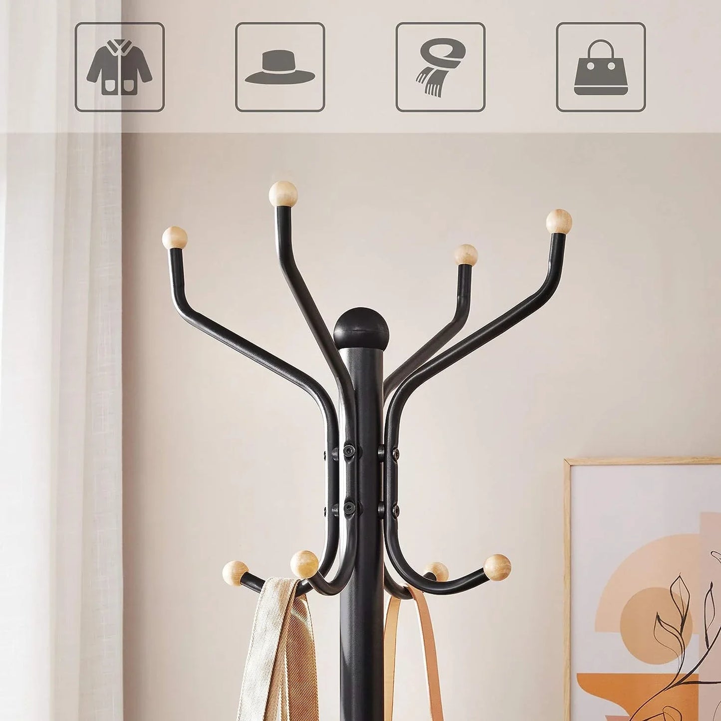 Metal Coat Rack Stand Hat Hanger, Black, 182cm - Mekamart Australia