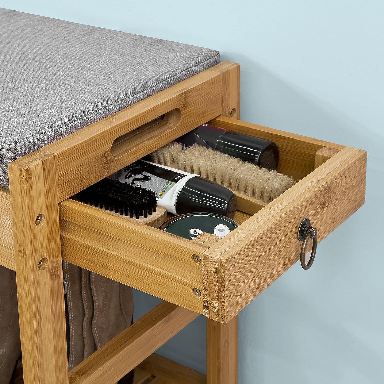 Bamboo Shoe Bench Drawers Lift Top - Mekamart Australia