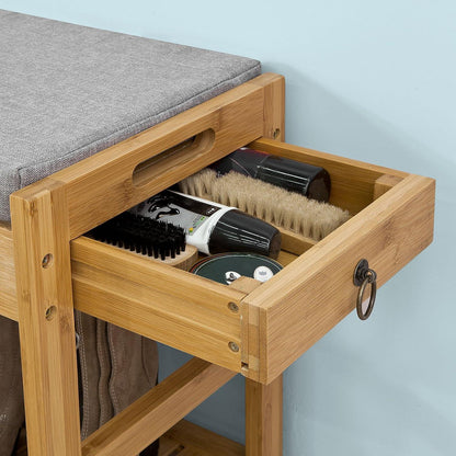 Bamboo Shoe Bench Drawers Lift Top - Mekamart Australia