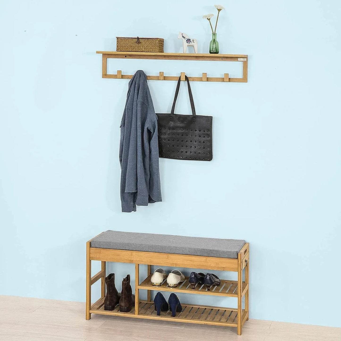 Bamboo Shoe Bench Drawers Lift Top - Mekamart Australia
