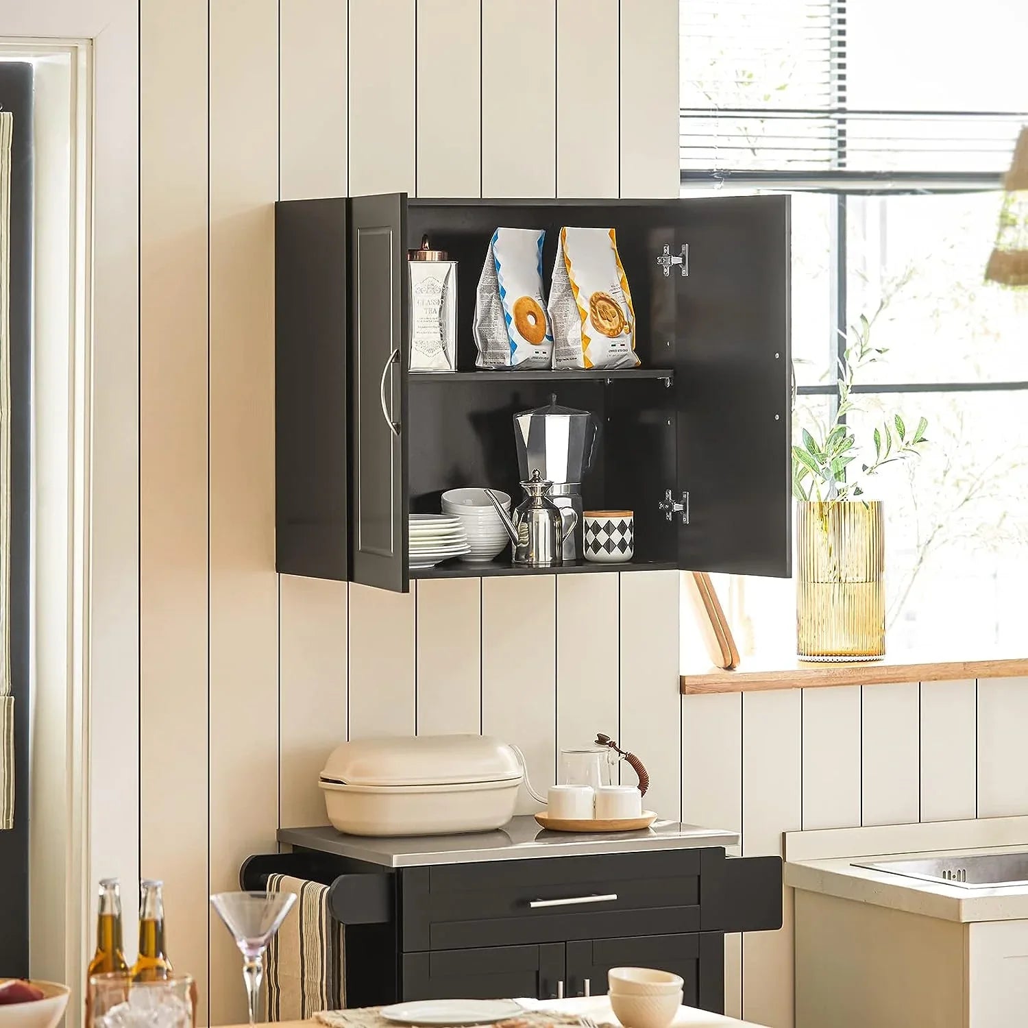 Wall Storage Cabinet Double Doors, Black - Mekamart Australia