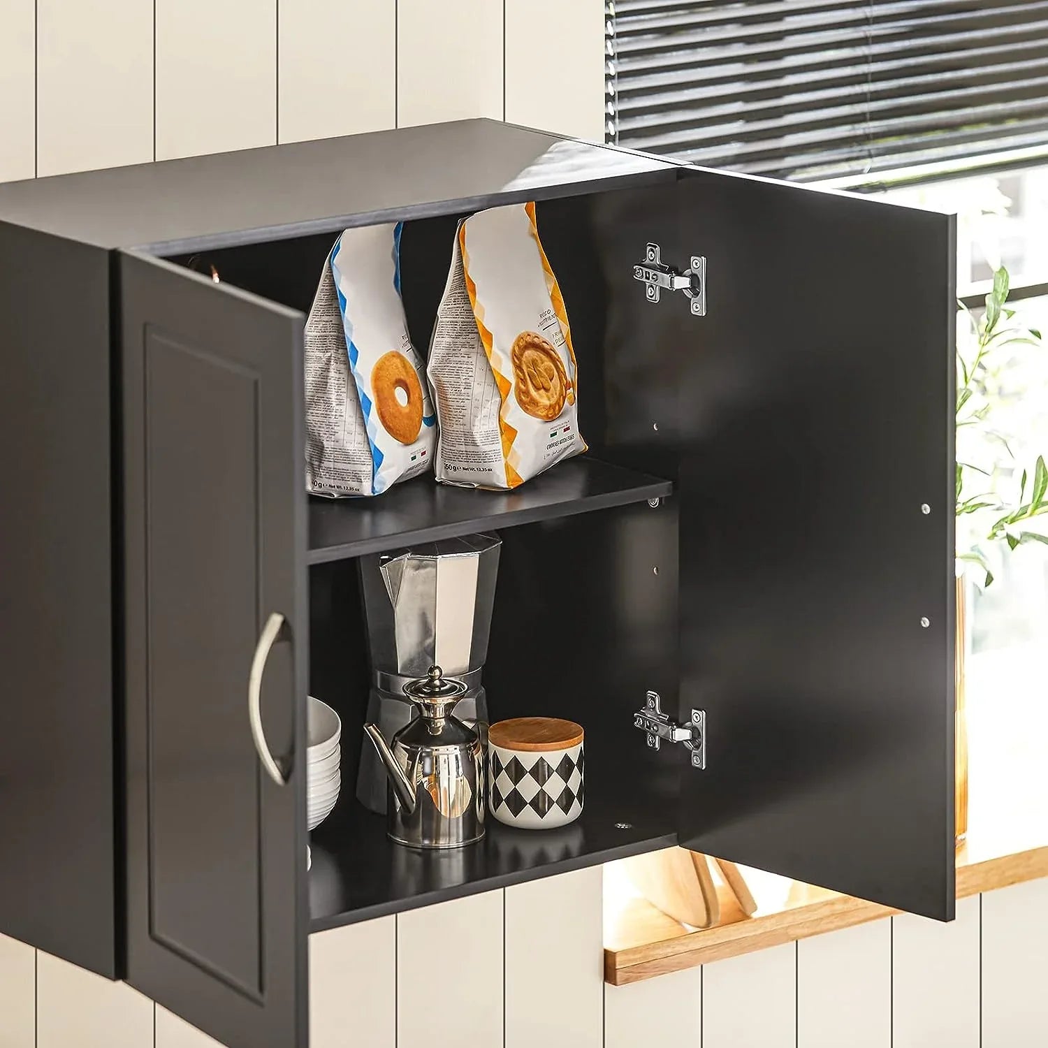 Wall Storage Cabinet Double Doors, Black - Mekamart Australia