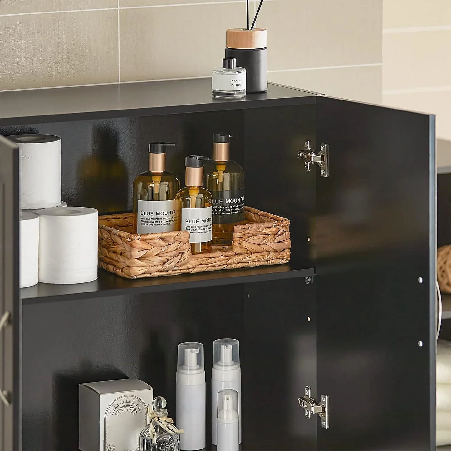 Wall Storage Cabinet Double Doors, Black - Mekamart Australia
