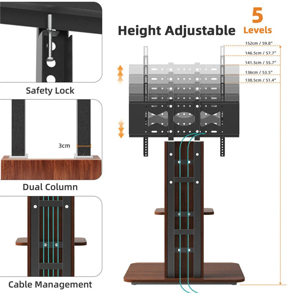 Heavy Duty TV Floor Stand Adjustable Mount 65 Black Brown - Mekamart Australia