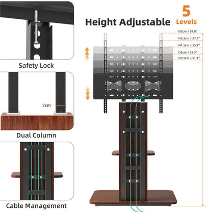 Heavy Duty TV Floor Stand Adjustable Mount 65 Black Brown - Mekamart Australia