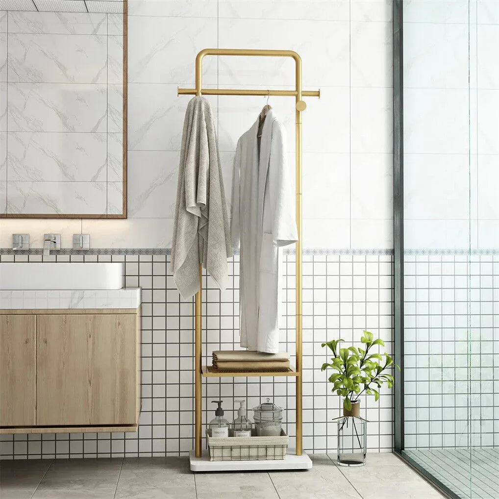 Gold Metal Coat Rack Stand Granite Base Hall Tree - Mekamart Australia