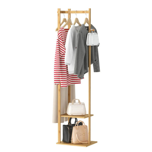 Bamboo Coat & Hat Rack Stand Shoe Shelf Thicken Wooden Hanger - Mekamart Australia