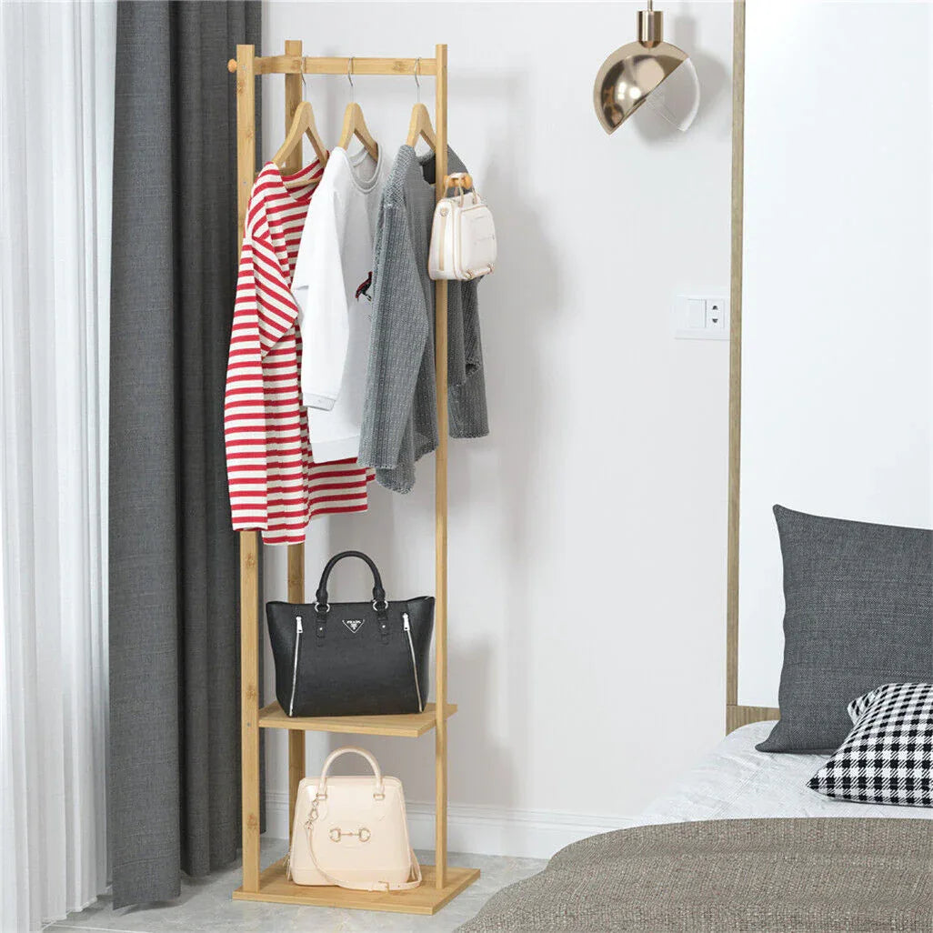 Bamboo Coat & Hat Rack Stand Shoe Shelf Thicken Wooden Hanger - Mekamart Australia