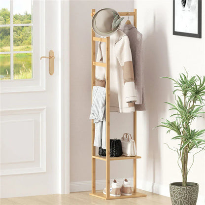 Bamboo Coat & Hat Rack Stand Shoe Shelf Thicken Wooden Hanger - Mekamart Australia