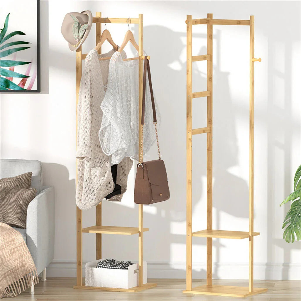 Bamboo Coat & Hat Rack Stand Shoe Shelf Thicken Wooden Hanger - Mekamart Australia