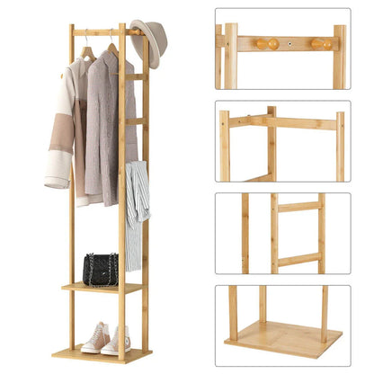 Bamboo Coat & Hat Rack Stand Shoe Shelf Thicken Wooden Hanger - Mekamart Australia