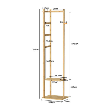 Bamboo Coat & Hat Rack Stand Shoe Shelf Thicken Wooden Hanger - Mekamart Australia