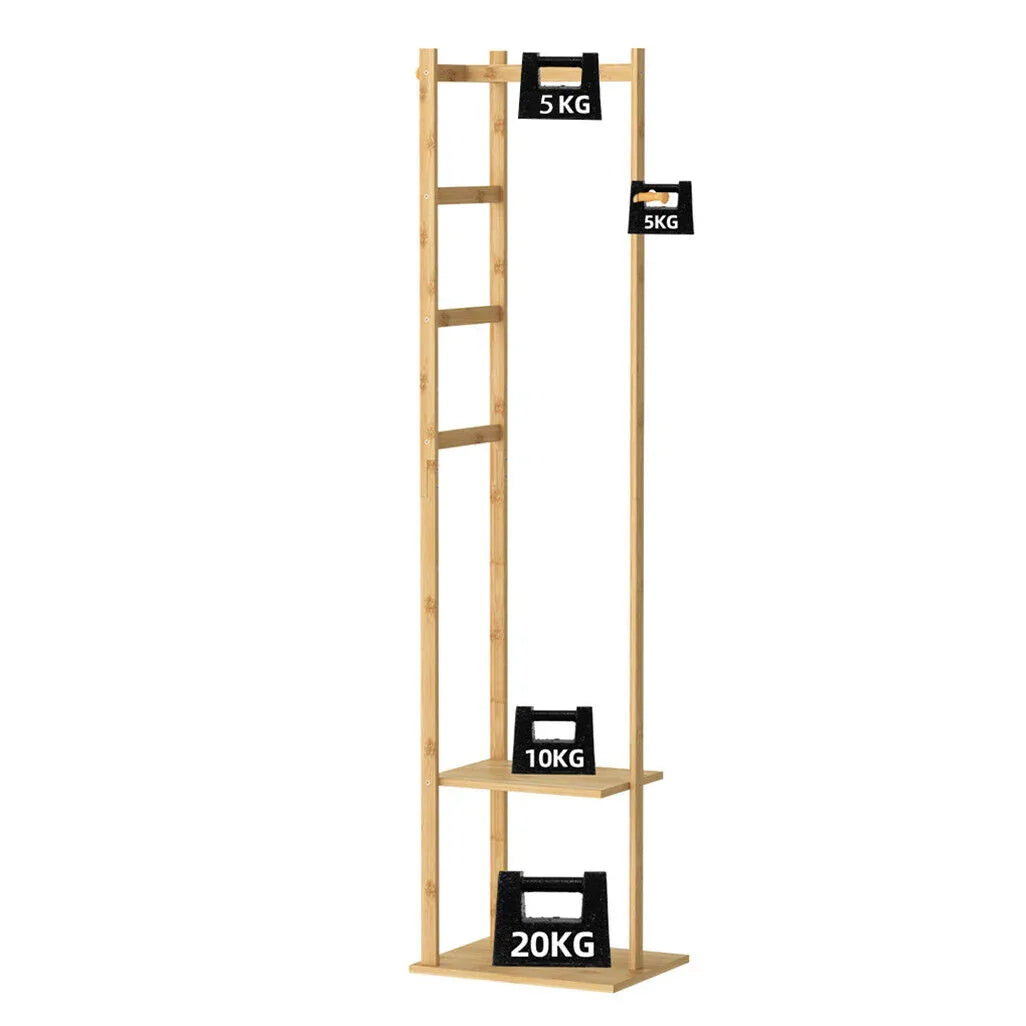 Bamboo Coat & Hat Rack Stand Shoe Shelf Thicken Wooden Hanger - Mekamart Australia