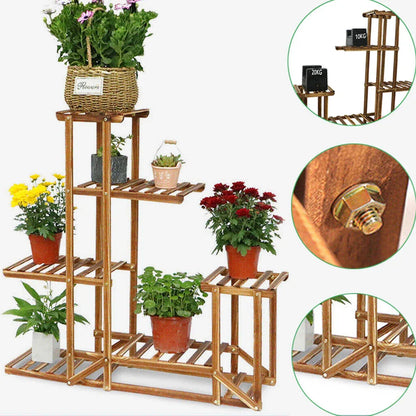 5-Tier Wooden Plant Stand Flower Display Shelf Indoor Outdoor Garden - Mekamart Australia