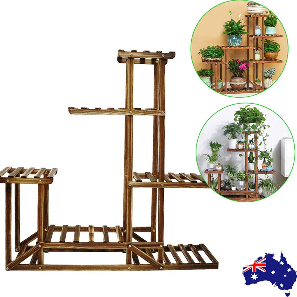 5-Tier Wooden Plant Stand Flower Display Shelf Indoor Outdoor Garden - Mekamart Australia