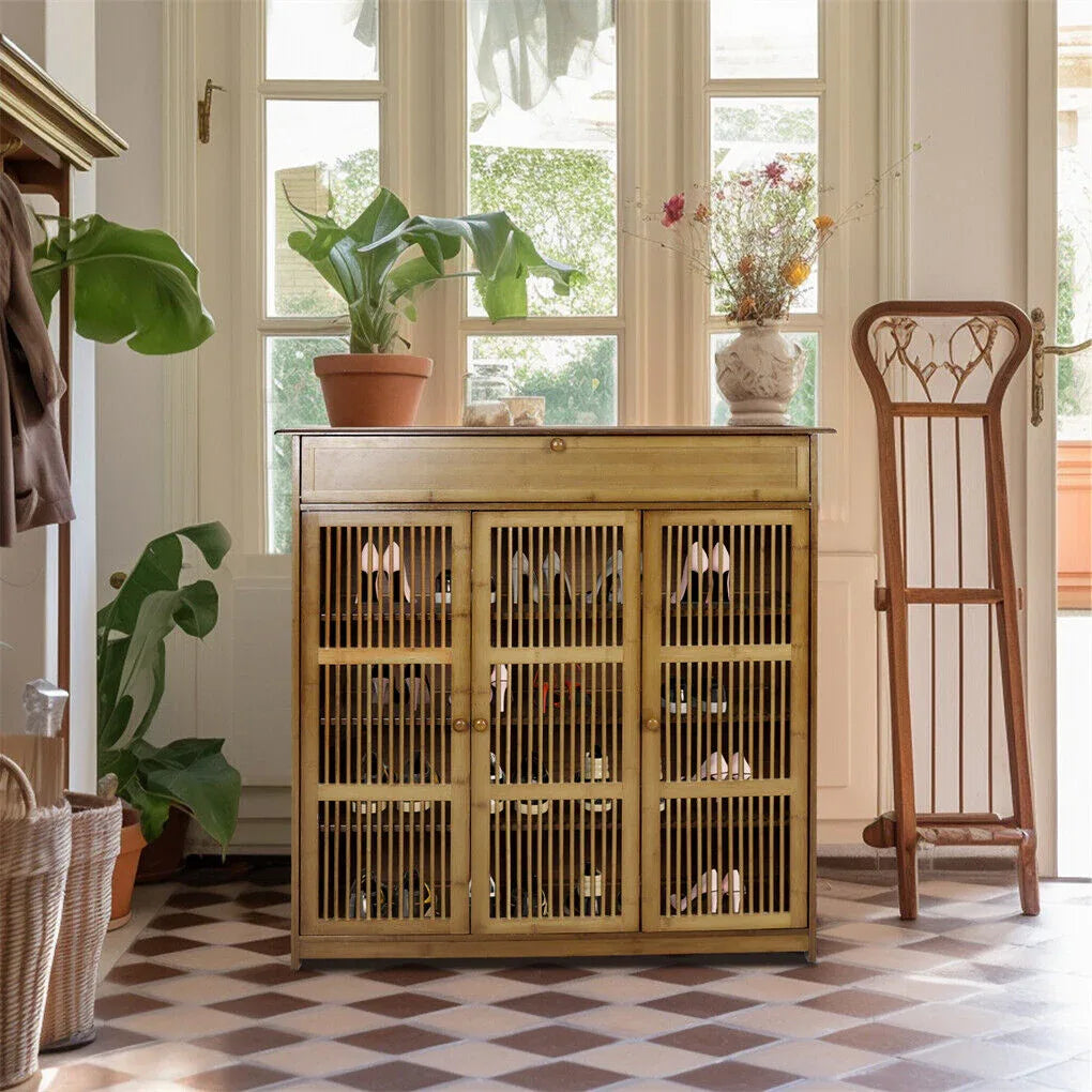 XXL 4-Tier Bamboo Shoe Rack Cabinet with Doors, Drawers - Mekamart Australia