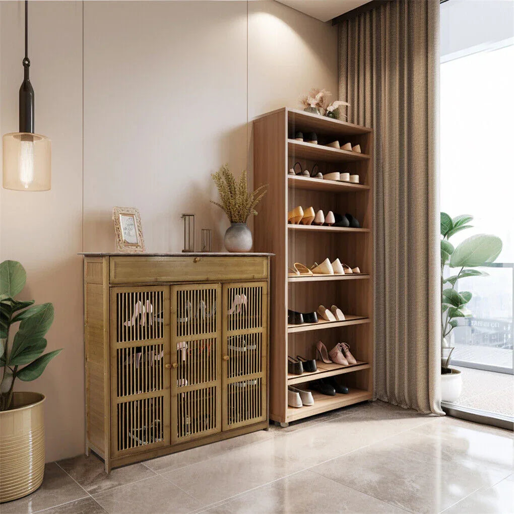 XXL 4-Tier Bamboo Shoe Rack Cabinet with Doors, Drawers - Mekamart Australia
