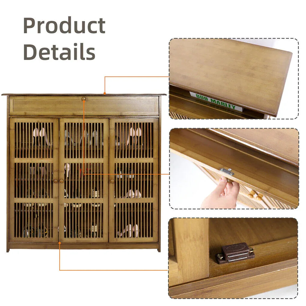 XXL 4-Tier Bamboo Shoe Rack Cabinet with Doors, Drawers - Mekamart Australia