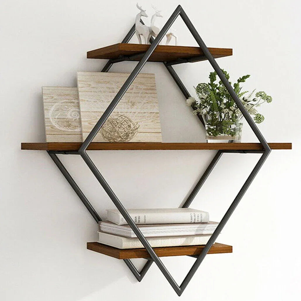 3-Tier Rustic Floating Wall Shelves Wood Display Books - Mekamart Australia
