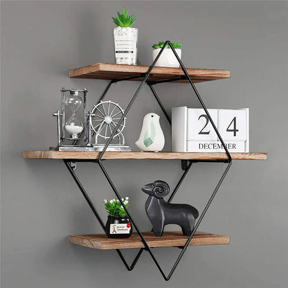 3-Tier Rustic Floating Wall Shelves Wood Display Books - Mekamart Australia