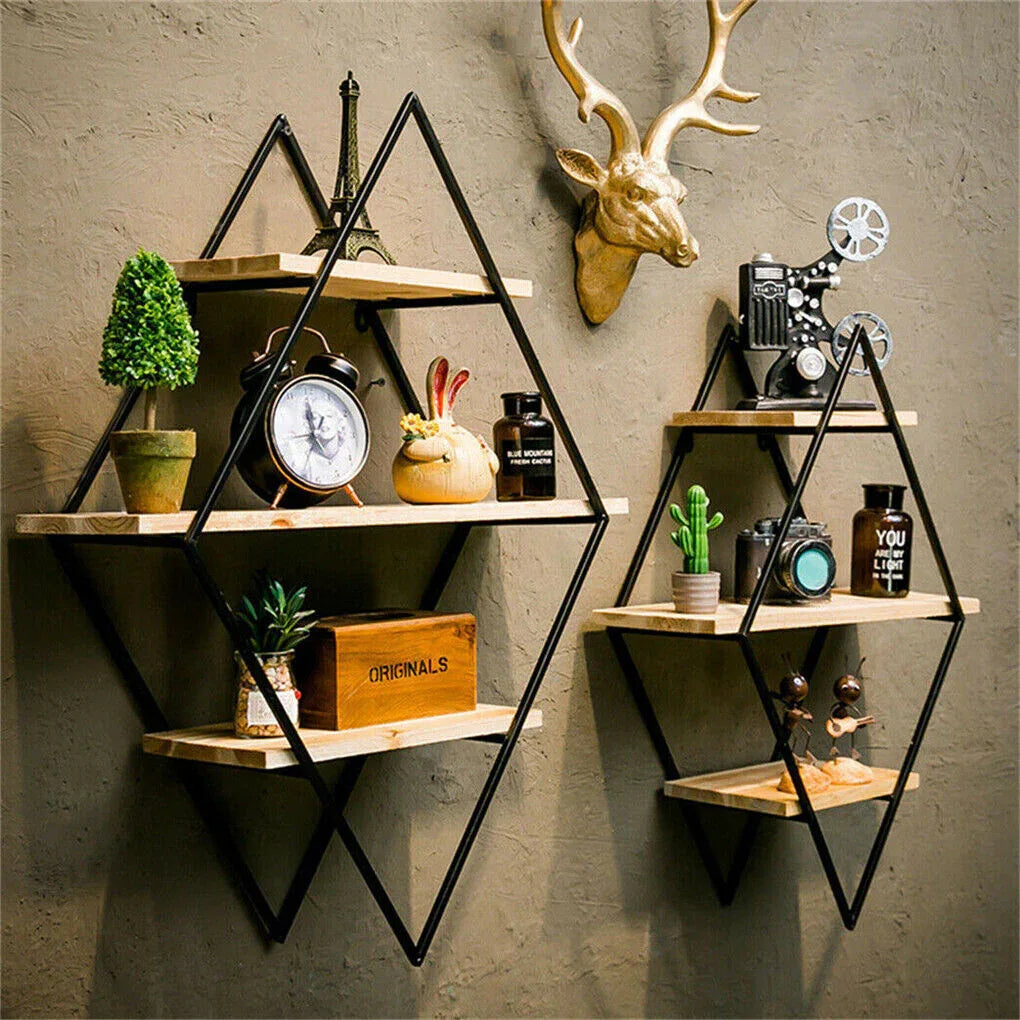 3-Tier Rustic Floating Wall Shelves Wood Display Books - Mekamart Australia