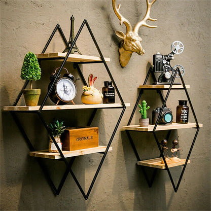 3-Tier Rustic Floating Wall Shelves Wood Display Books - Mekamart Australia
