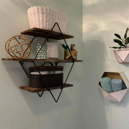 3-Tier Rustic Floating Wall Shelves Wood Display Books - Mekamart Australia