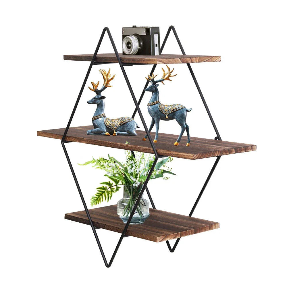 3-Tier Rustic Floating Wall Shelves Wood Display Books - Mekamart Australia