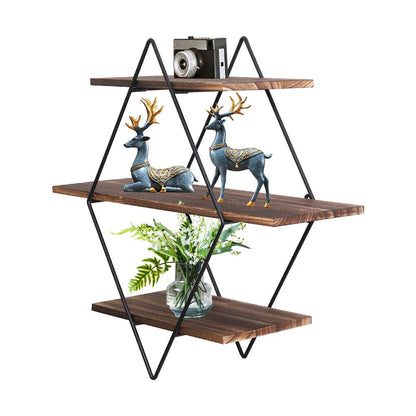 3-Tier Rustic Floating Wall Shelves Wood Display Books - Mekamart Australia