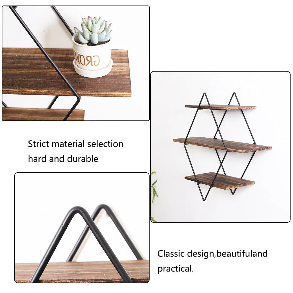 3-Tier Rustic Floating Wall Shelves Wood Display Books - Mekamart Australia