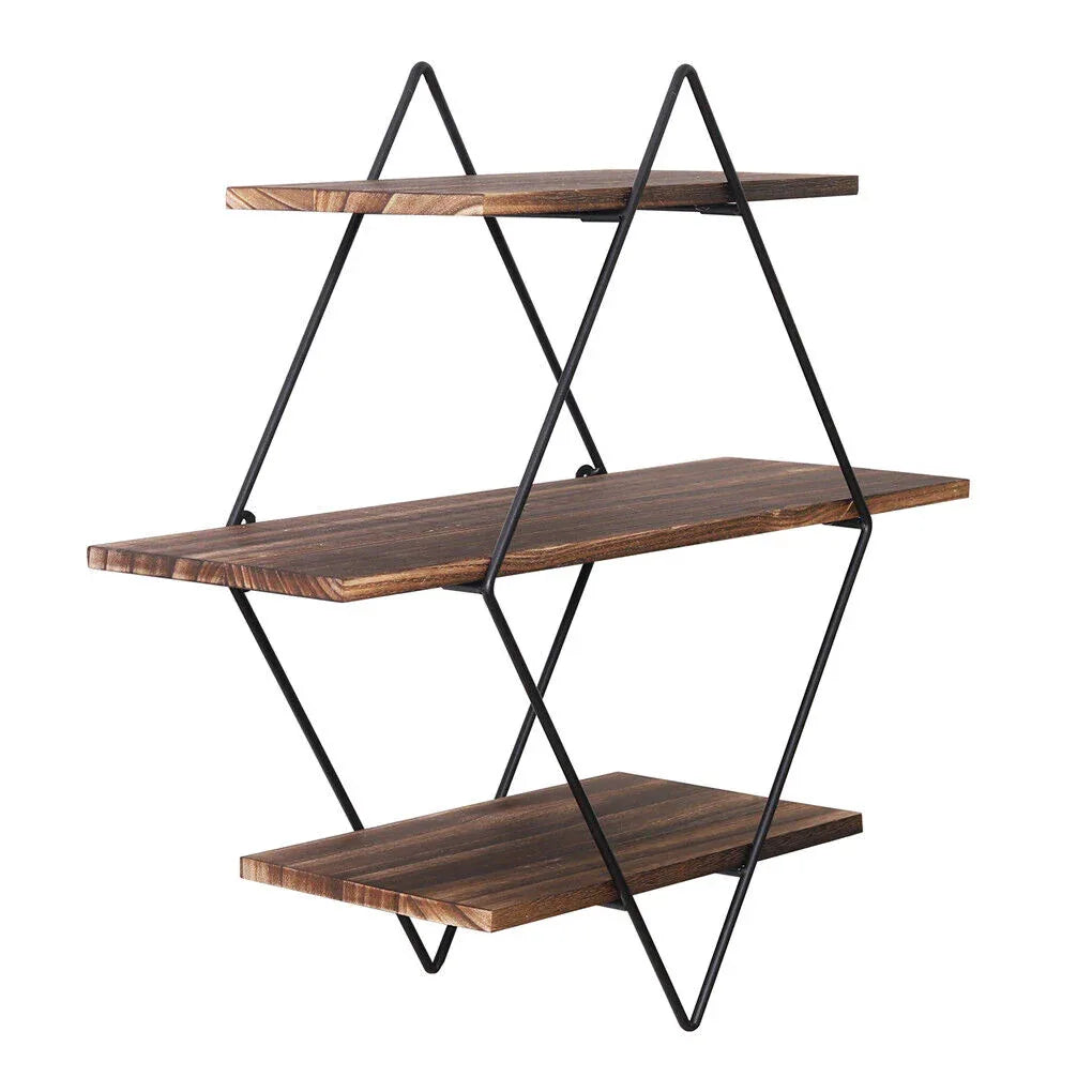 3-Tier Rustic Floating Wall Shelves Wood Display Books - Mekamart Australia