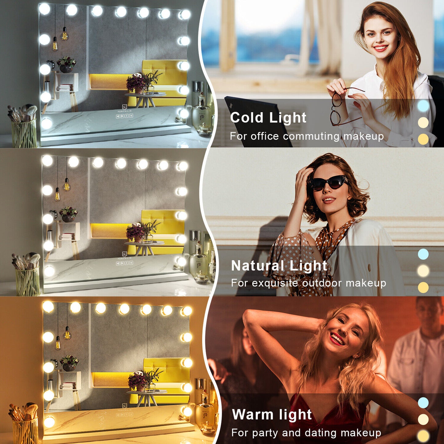 Hollywood LED Vanity Mirror Bluetooth Rectangle White Silver