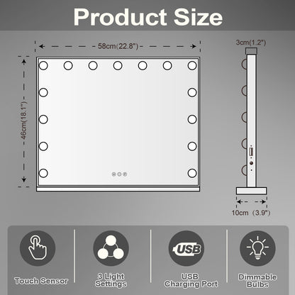 Hollywood LED Vanity Mirror Rectangle White Silver Wall Mirror
