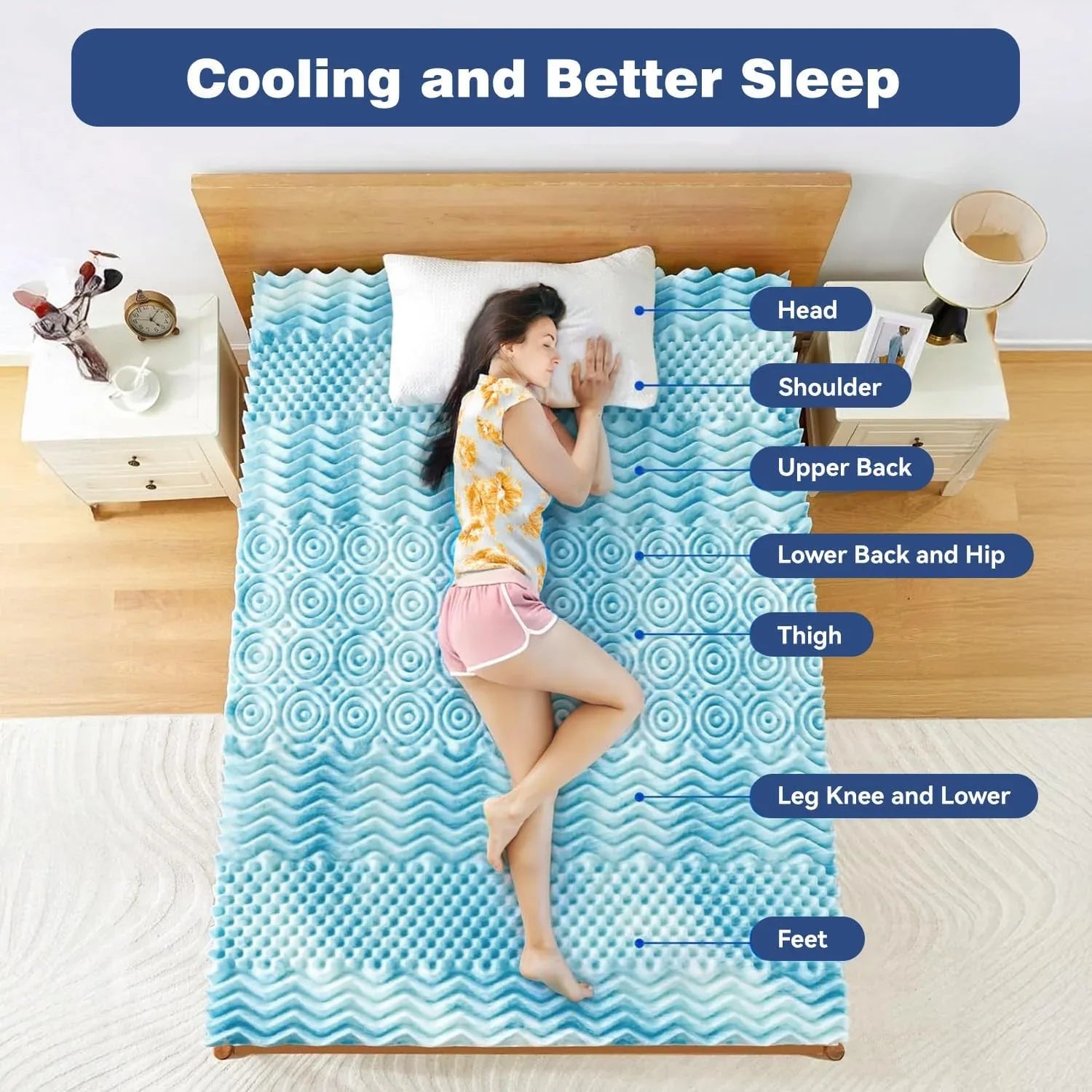 Double Bamboo Memory Foam Mattress Topper 7-Zone 8cm - Mekamart Australia