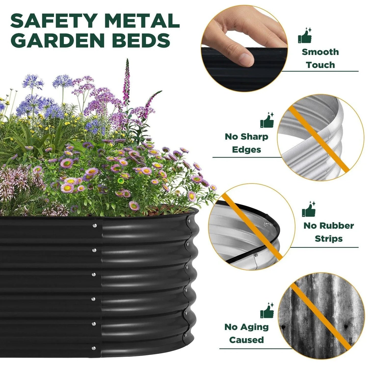 Oval Raised Garden Bed 160x80x42cm Galvanised Steel Planter - Mekamart Australia