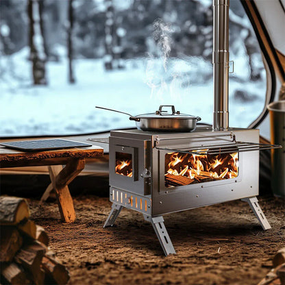 Stainless Steel Wood Burner Stove for Camping w/ Chimney & Bag - Mekamart Australia