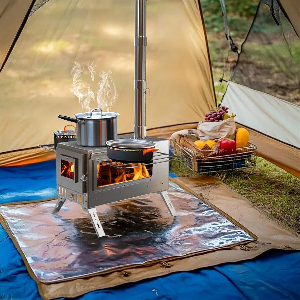 Stainless Steel Wood Burner Stove for Camping w/ Chimney & Bag - Mekamart Australia