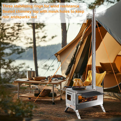 Stainless Steel Wood Burner Stove for Camping w/ Chimney & Bag - Mekamart Australia