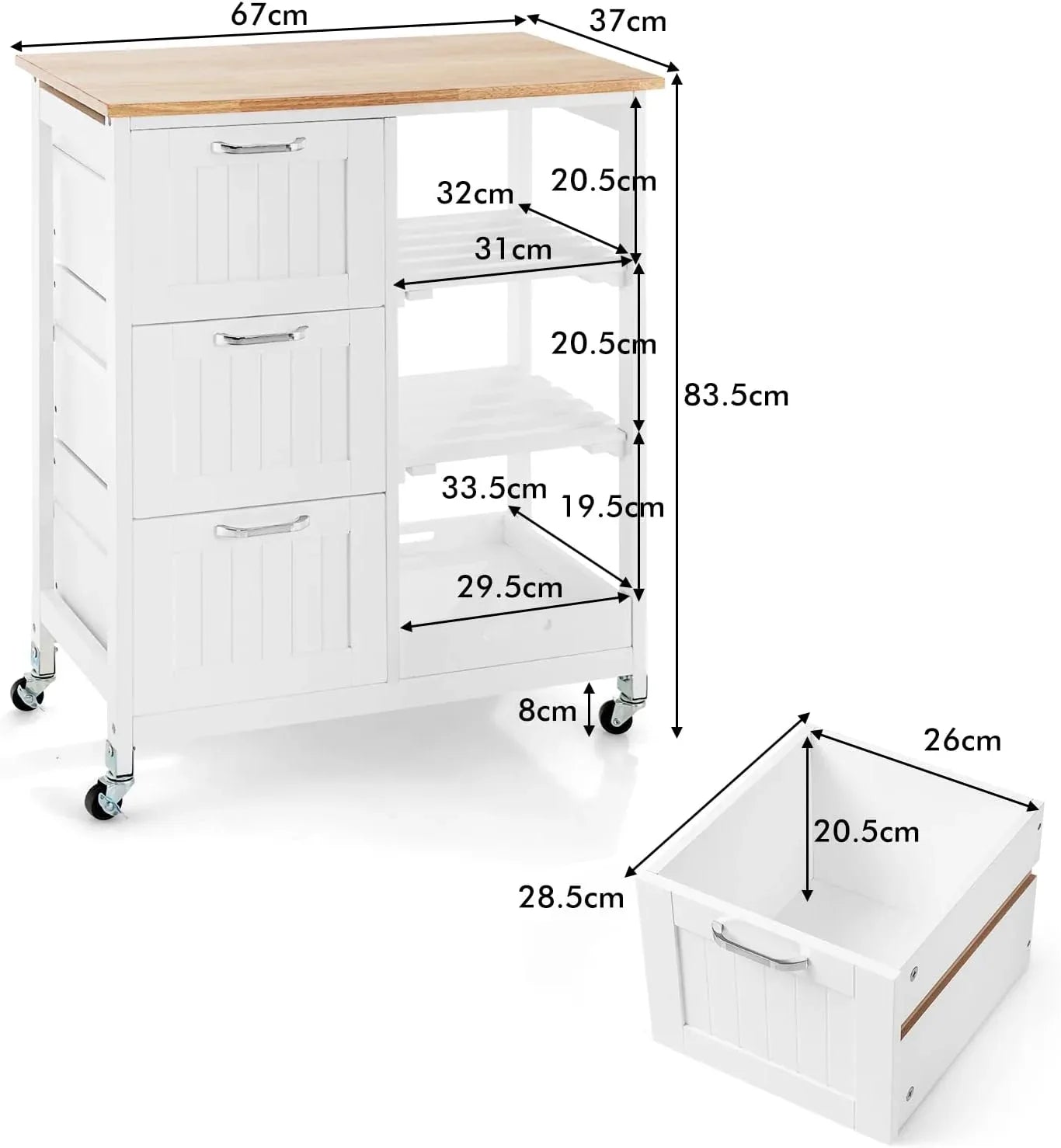 Kitchen Island on Wheels with Storage - Mekamart Australia