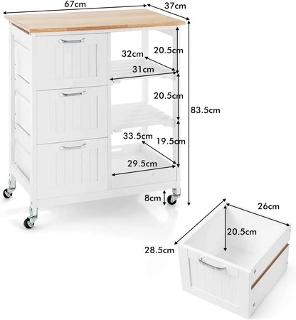 Kitchen Island on Wheels with Storage - Mekamart Australia