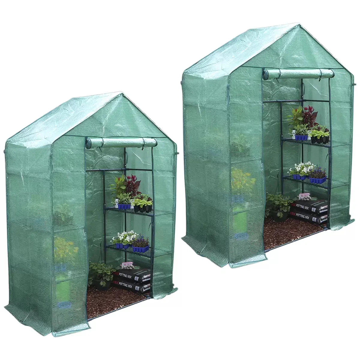 Walk-in Greenhouse 2 Tier Twin Pack, 195 x 143 x 73 cm - Mekamart Australia